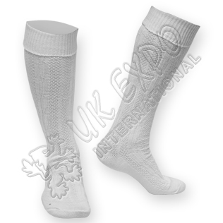 Plain Cuff White Fully Celtic Knot Chain Socks