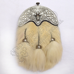 Full Dress Antique Stag Cantle White Fox Fur Sporran