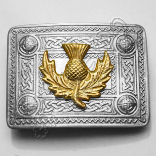 Full Polish Celtic Buckle with new model of Gold thistle Badge