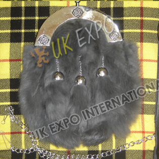 Gray Color Rabbit Fur with 3 Tessels and Celtic Cantle
