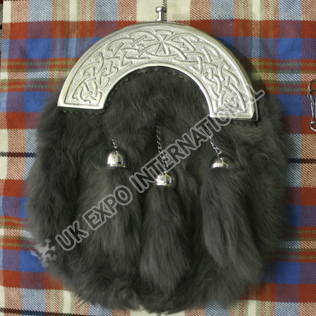 Gray color rabbit fur with Celtic Cantle Sporran