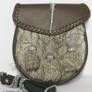 Gray Furr Sporrans with  Brown or black leather chrome lock