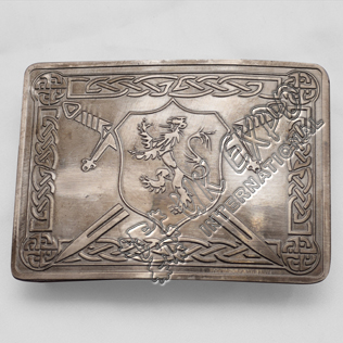 Gray Shiny Antique Rampart lion Shield Buckle with Celtic Knot work