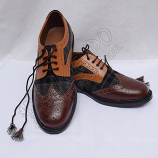 Hybrid Black and Gray Tartan Ghillie Brogues Shoes with Brown and Tan Color Leather