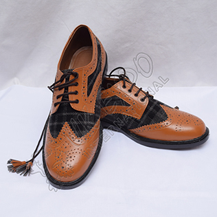 Hybrid Black and Gray Tartan Ghillie Brogues Shoes with Brown Color Leather with PU sole