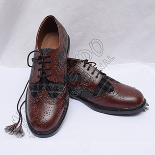 Hybrid Black and Gray Tartan Ghillie Brogues Shoes with Chocolate Color Leather