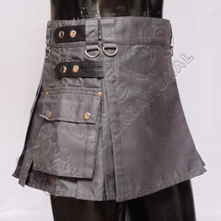 Ladies Utility Kilt Gray color four Leather straps and 2 Side pocket