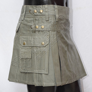 Ladies Utility Kilt Olive color four fabric straps 2 Side and one back poscket