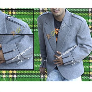 Light Gray Argyle Jacket With Black Lace Piping