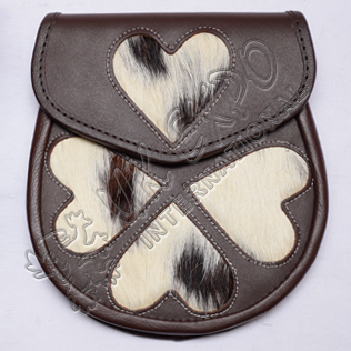 Loving Heart Brown Leather Sporran White color stitching on corners
