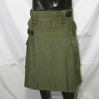 Modern Olive Utility Kilt With 4 Pockets 3 Buckle closing