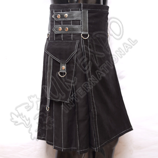 Heavy Duty Black Utility Kilts With White Out Thread
