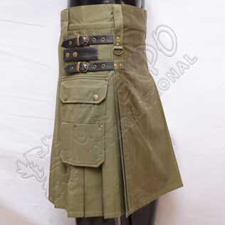Heavy Duty Olive Utility Kilts with 4 closing Straps