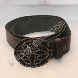 Oval knot kilt buckle Black color filled and real leather Belt