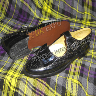 Plain and Celtic Buckle Scottish kilt Shoes PVC Shine Upper - Real Leather Sole