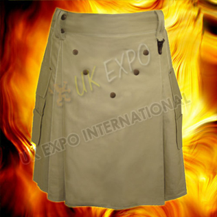 Power Khaki Utility Kilt With Brown Fabric and Metal Parts