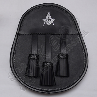 Scottish Black Leather Day Wear Sporran With Masonic Badge