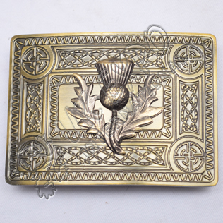 Scottish Brass Antique Celtic Design Buckle With Thistle Badge
