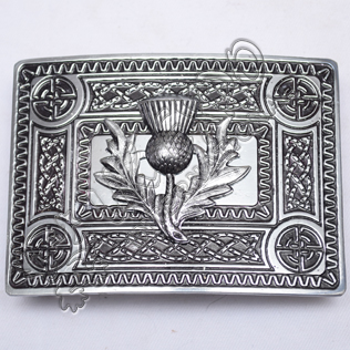 Scottish Celtic Design Buckle Black Color Filing With Thistle Badge