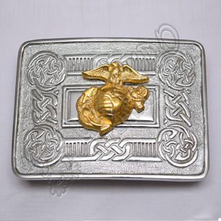 Scottish Celtic Design Chrome Buckle With Brass Us Marine Badge