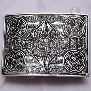 Scottish Celtic Design Chrome Kilt Buckle With Black Color Filing