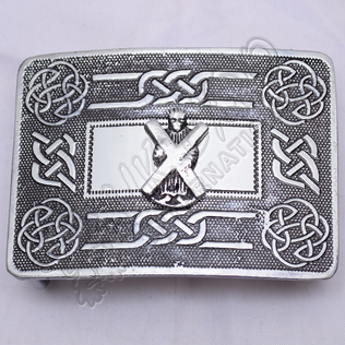 Scottish Celtic Design Kilt Buckle Black Color Filing With St Andrews Badge