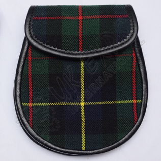 Scottish Hunting Stewart Tartan Sporran With Leather Backing & Belt Chain