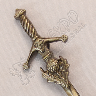 Scottish Sword with Thistle Kilt Pin Shiny Antique Finish