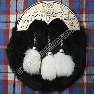 Scottish Thistle Gold Cantle with Black Rabbit Fur Sporran