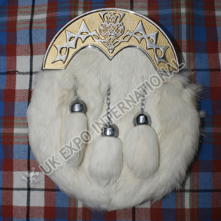 Scottish Thistle Gold Cantle with white Rabbit Fur Sporran