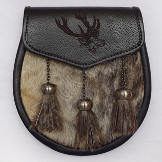 Semi Dress Stag Head Laser Etched With Brown Seal Skin Leather Sporran