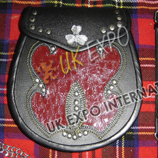 Shamrock Badge of Flap ,Red Color Crocodile Artificial PVC Shine Tribal Celt Sporran