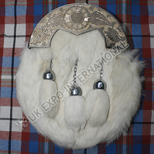 Silver Cantle Antique Finish with white Rabbit Fur Sporran