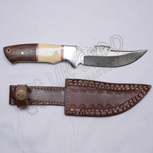 Thunder cut knife Damascus steel blade with wood and bone stain less steel handle