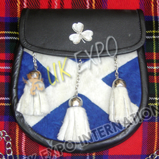 White and Royal Blue Fur with Shamrock on flap